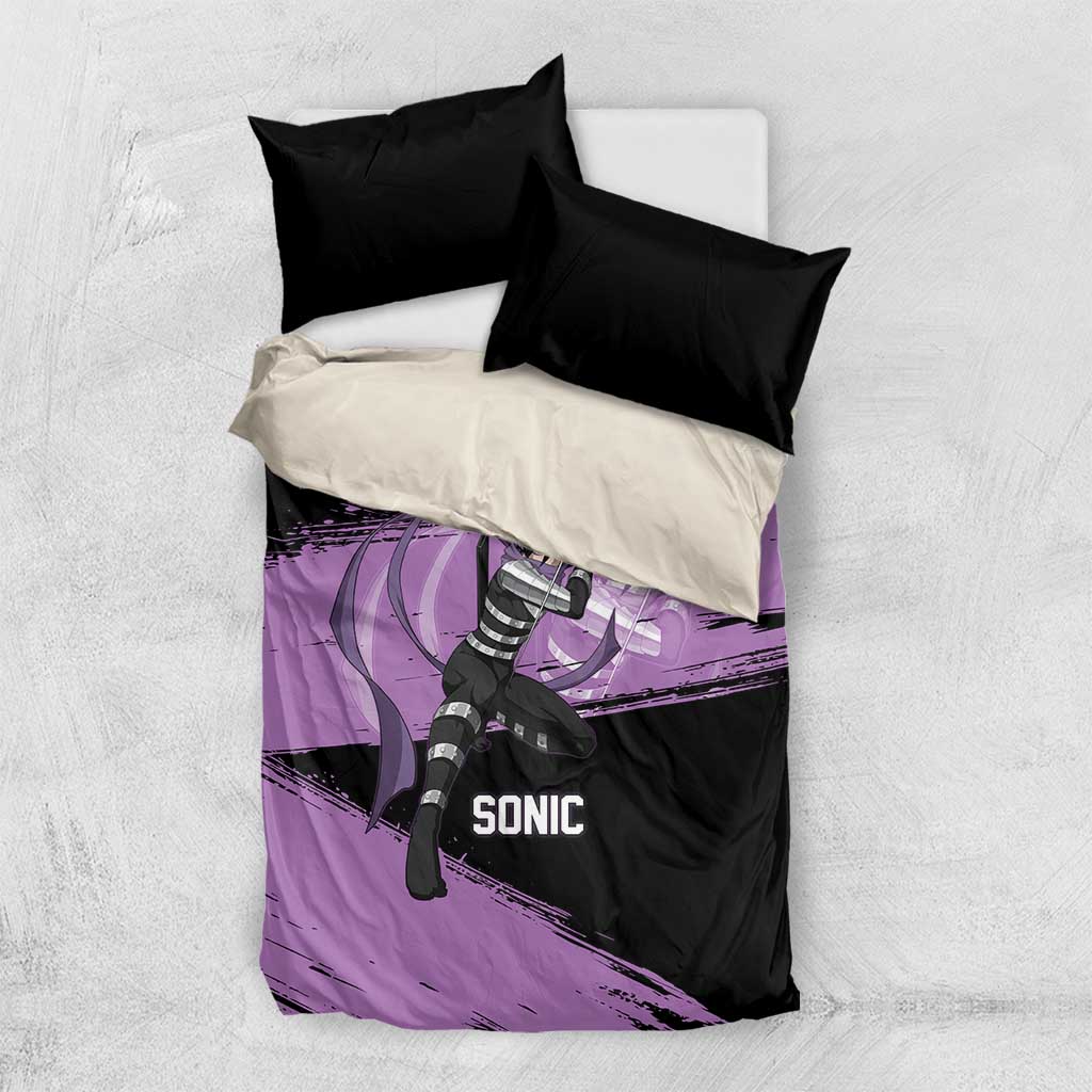 Sonic One Punch Man Anime Purple and Black Theme Bedding Set with Stealth Pose and High-Speed Ninja Design - The Mazicc