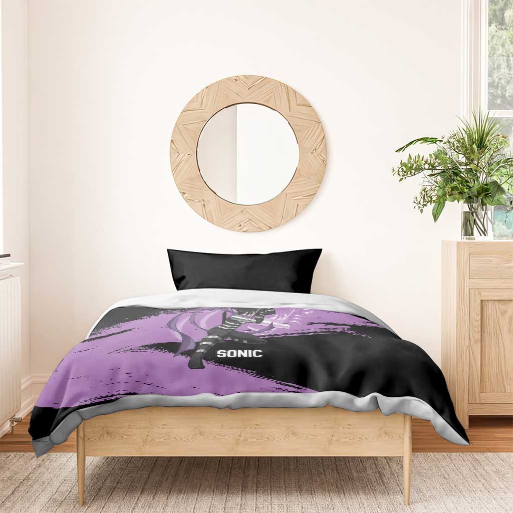 Sonic One Punch Man Anime Purple and Black Theme Bedding Set with Stealth Pose and High-Speed Ninja Design - The Mazicc