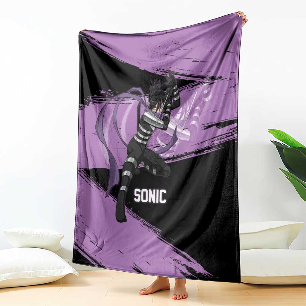 Sonic One Punch Man Anime Purple and Black Theme Blanket with Stealth Pose and High-Speed Ninja Design - The Mazicc