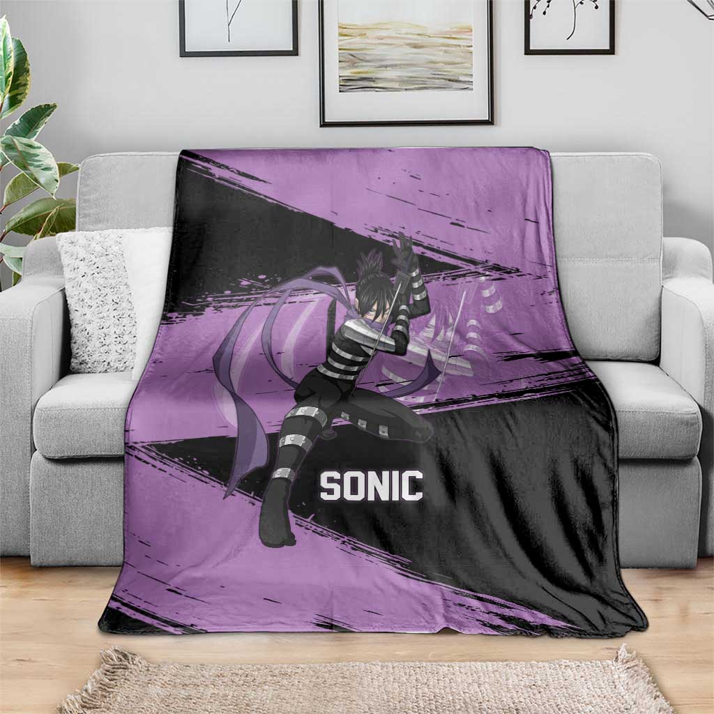 Sonic One Punch Man Anime Purple and Black Theme Blanket with Stealth Pose and High-Speed Ninja Design - The Mazicc
