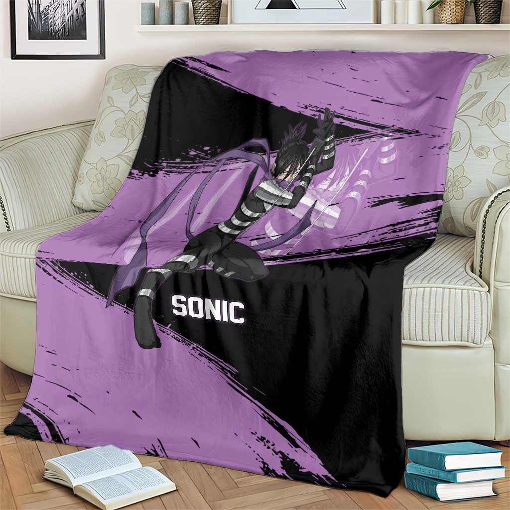 Sonic One Punch Man Anime Purple and Black Theme Blanket with Stealth Pose and High-Speed Ninja Design - The Mazicc