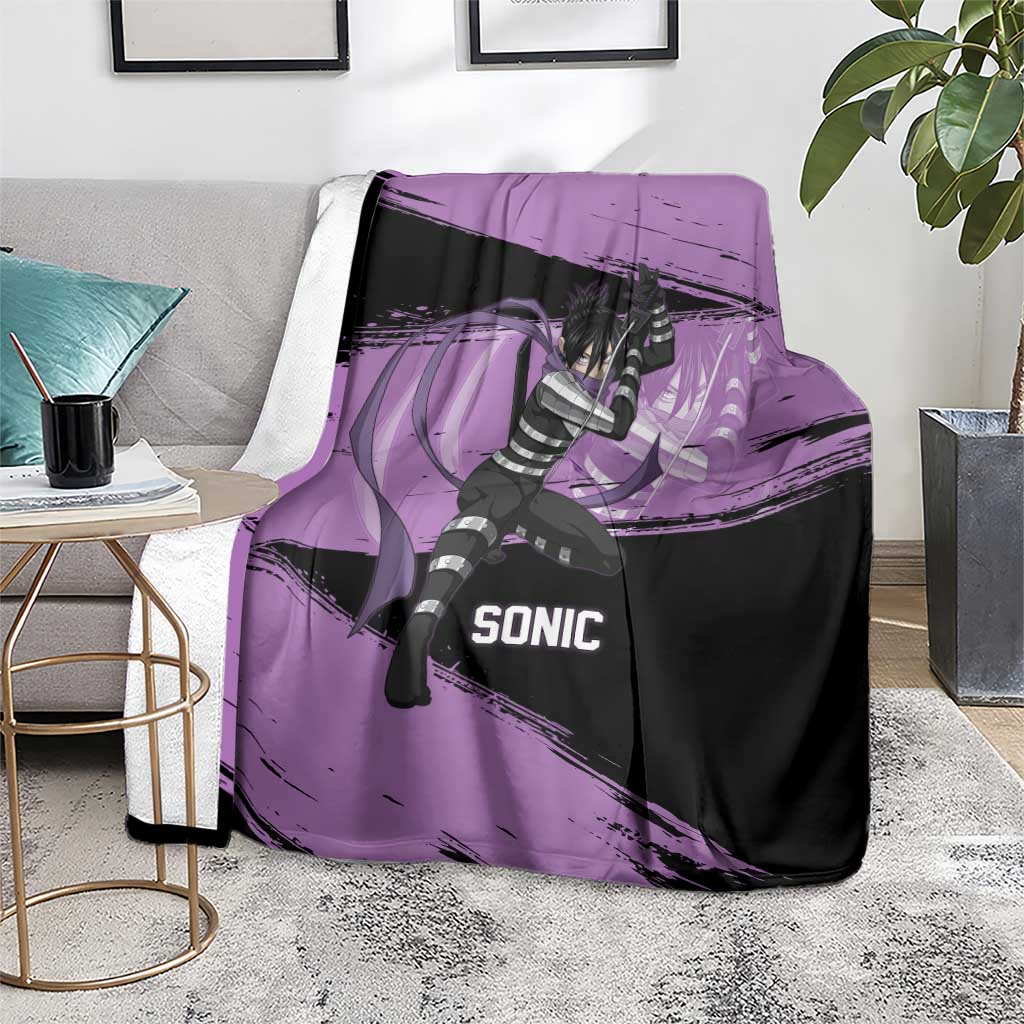 Sonic One Punch Man Anime Purple and Black Theme Blanket with Stealth Pose and High-Speed Ninja Design - The Mazicc