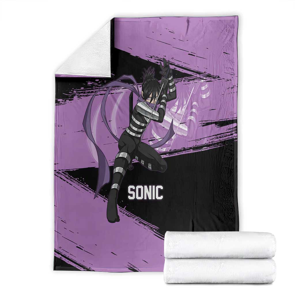 Sonic One Punch Man Anime Purple and Black Theme Blanket with Stealth Pose and High-Speed Ninja Design - The Mazicc