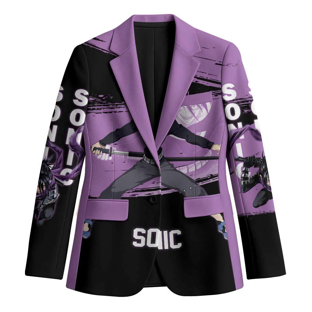 Sonic One Punch Man Anime Purple and Black Theme Blazer with Stealth Pose and High-Speed Ninja Design - The Mazicc