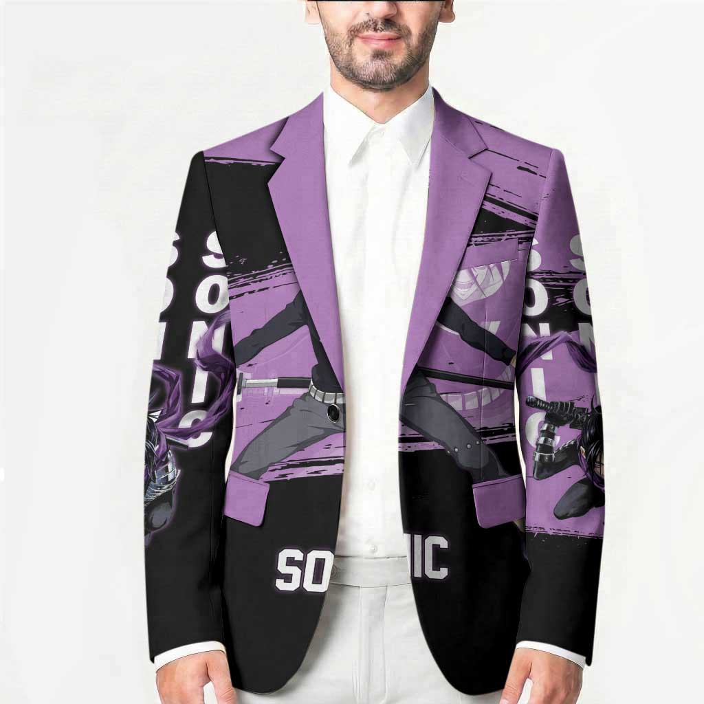 Sonic One Punch Man Anime Purple and Black Theme Blazer with Stealth Pose and High-Speed Ninja Design - The Mazicc