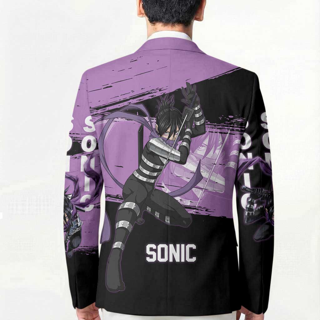 Sonic One Punch Man Anime Purple and Black Theme Blazer with Stealth Pose and High-Speed Ninja Design - The Mazicc