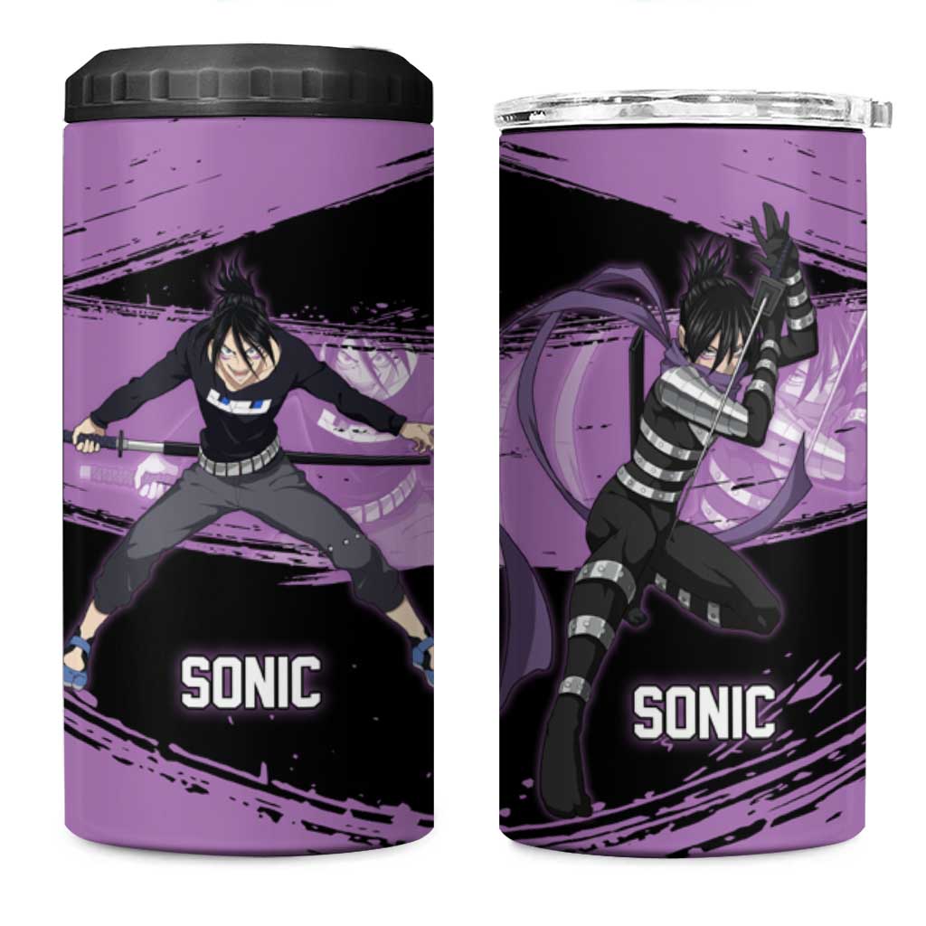 Sonic One Punch Man Anime Purple and Black Theme 4 in 1 Can Cooler Tumbler with Stealth Pose and High-Speed Ninja Design - The Mazicc