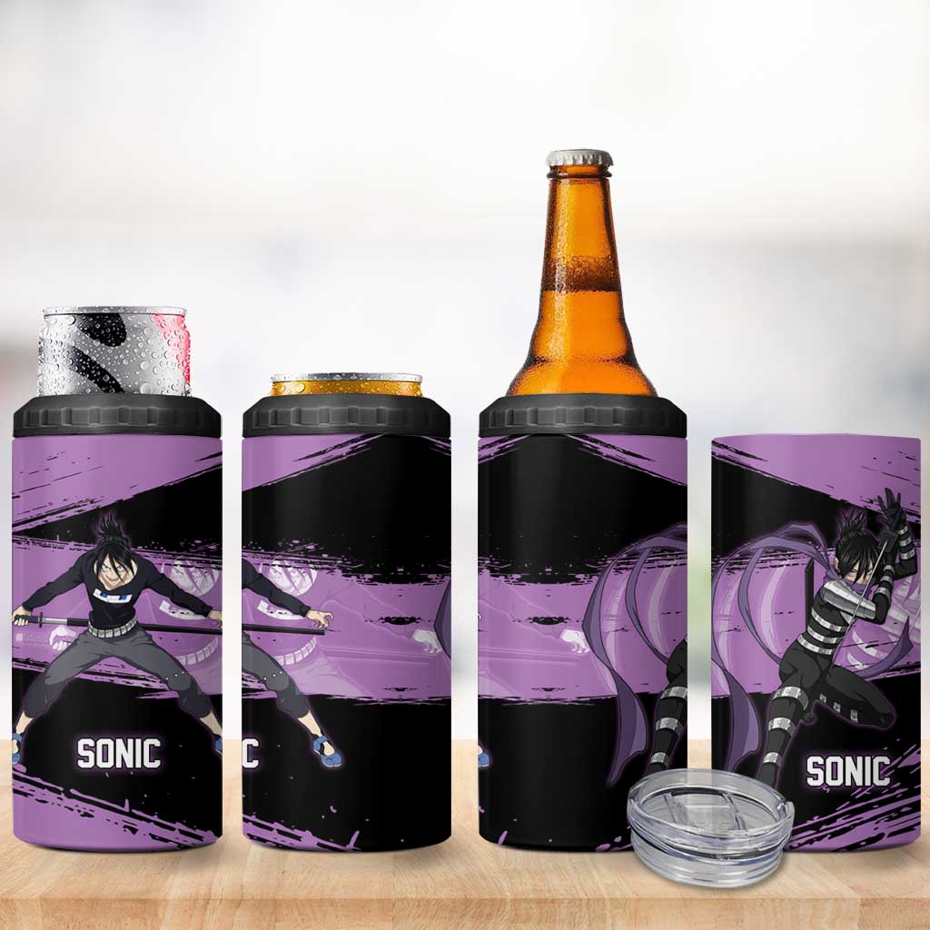 Sonic One Punch Man Anime Purple and Black Theme 4 in 1 Can Cooler Tumbler with Stealth Pose and High-Speed Ninja Design - The Mazicc