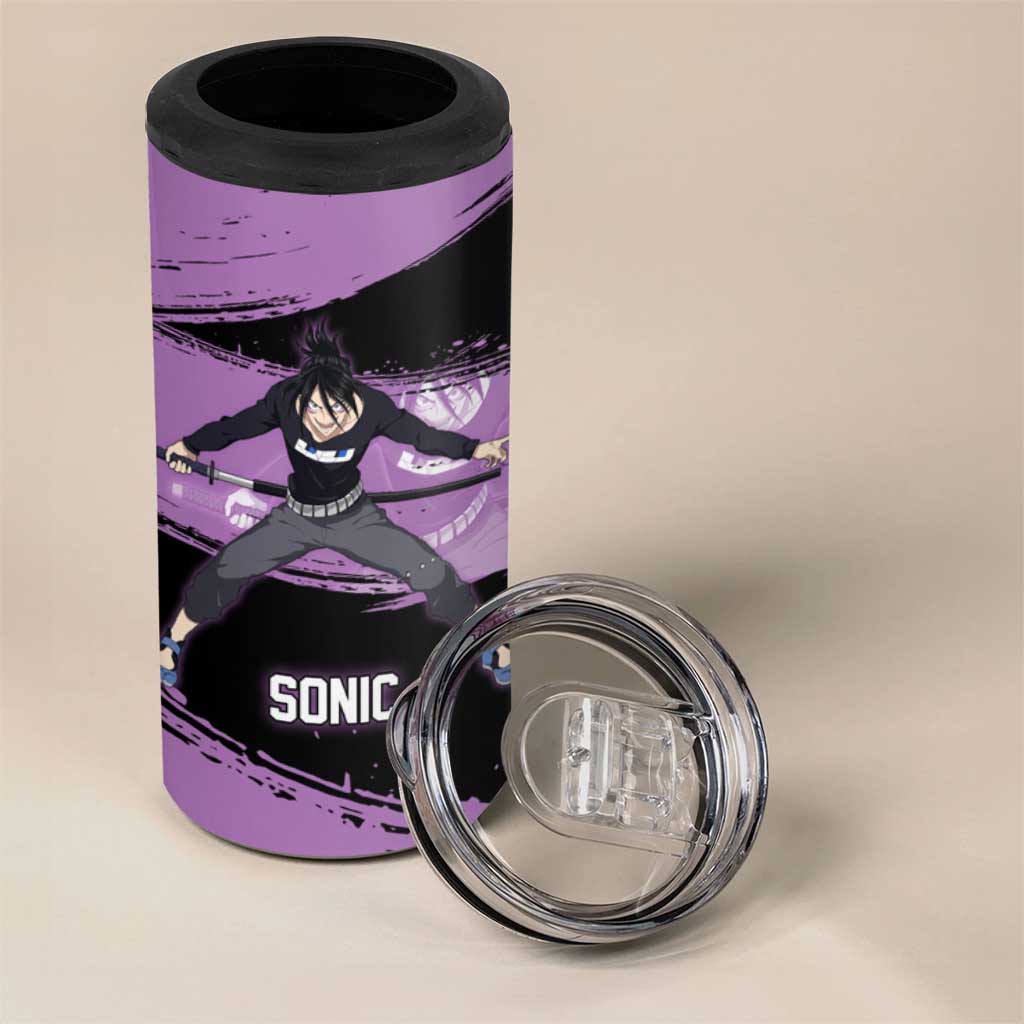 Sonic One Punch Man Anime Purple and Black Theme 4 in 1 Can Cooler Tumbler with Stealth Pose and High-Speed Ninja Design - The Mazicc