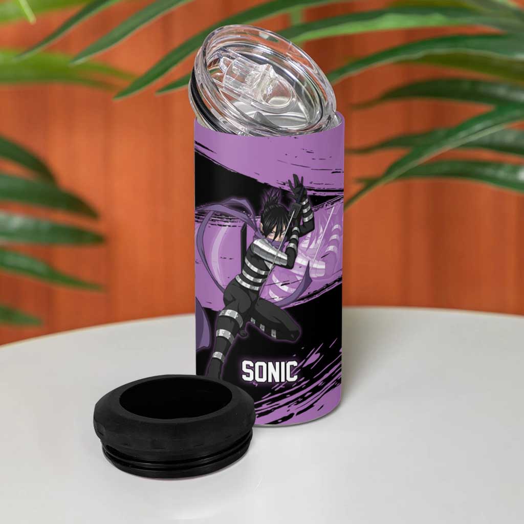Sonic One Punch Man Anime Purple and Black Theme 4 in 1 Can Cooler Tumbler with Stealth Pose and High-Speed Ninja Design - The Mazicc