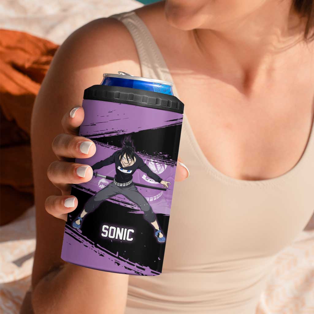 Sonic One Punch Man Anime Purple and Black Theme 4 in 1 Can Cooler Tumbler with Stealth Pose and High-Speed Ninja Design - The Mazicc