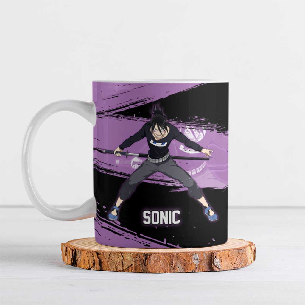 Sonic One Punch Man Anime Purple and Black Theme Ceramic Mug with Stealth Pose and High-Speed Ninja Design - The Mazicc