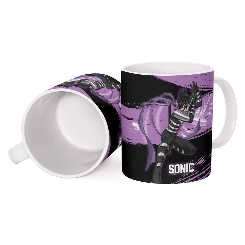 Sonic One Punch Man Anime Purple and Black Theme Ceramic Mug with Stealth Pose and High-Speed Ninja Design - The Mazicc