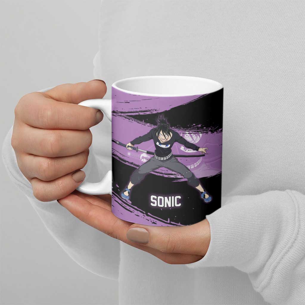 Sonic One Punch Man Anime Purple and Black Theme Ceramic Mug with Stealth Pose and High-Speed Ninja Design - The Mazicc