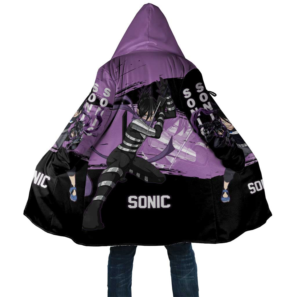 Sonic One Punch Man Anime Purple and Black Theme Cloak with Stealth Pose and High-Speed Ninja Design - The Mazicc