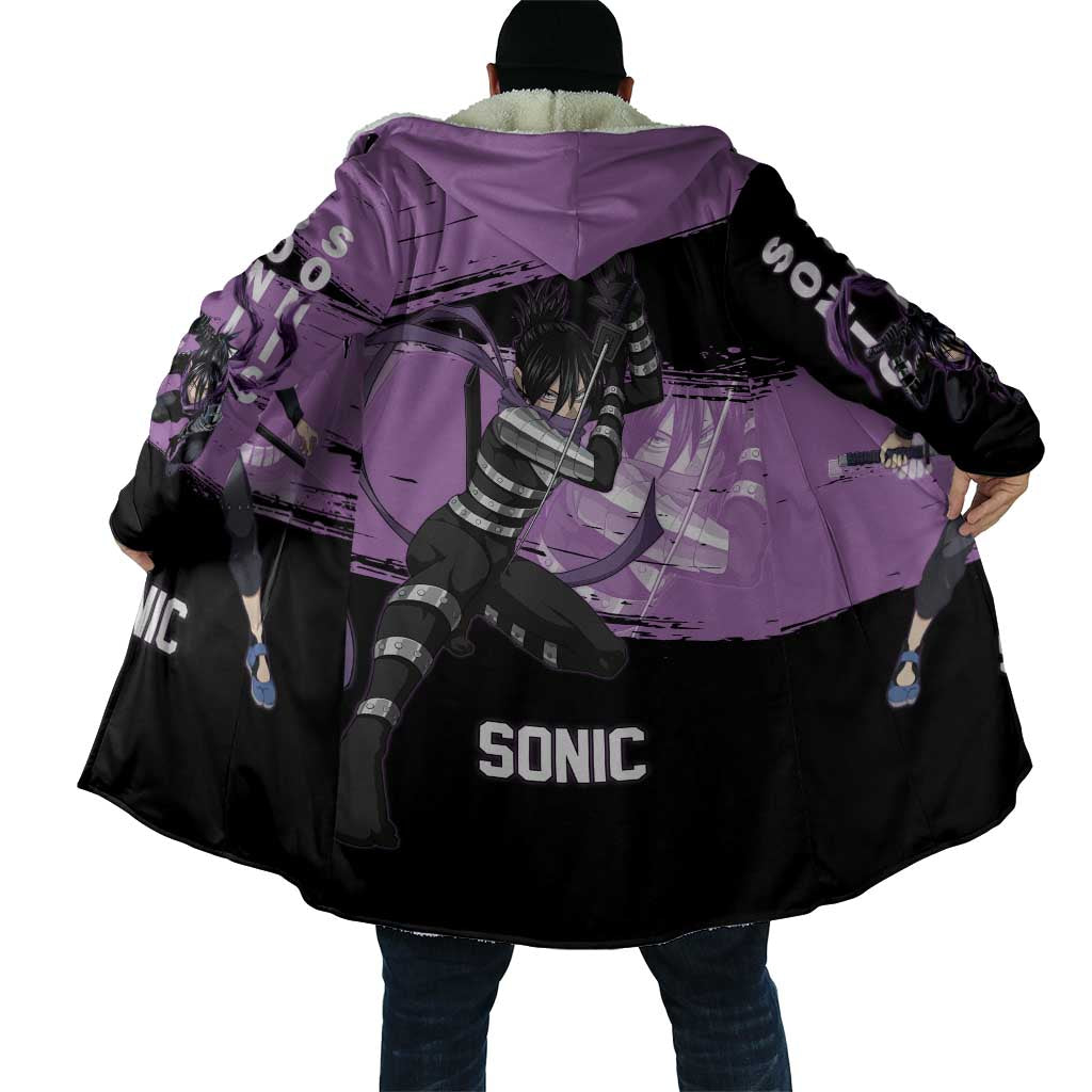 Sonic One Punch Man Anime Purple and Black Theme Cloak with Stealth Pose and High-Speed Ninja Design - The Mazicc