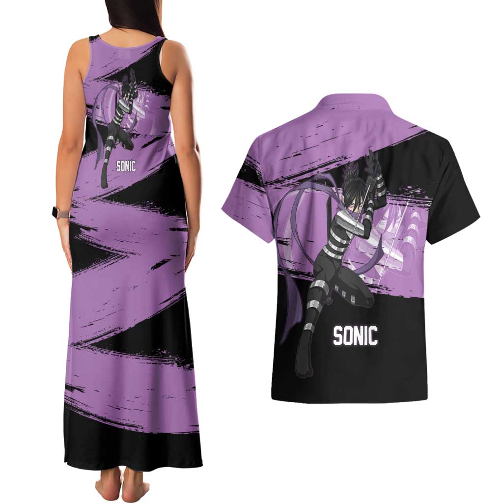 Sonic One Punch Man Anime Purple and Black Theme Couples Matching Tank Maxi Dress and Hawaiian Shirt with Stealth Pose and High-Speed Ninja Design - The Mazicc