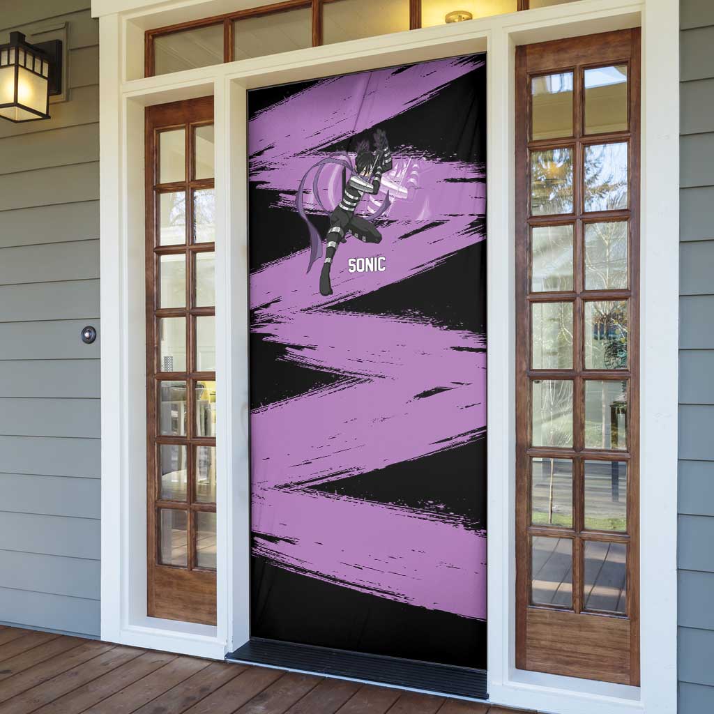 Sonic One Punch Man Anime Purple and Black Theme Door Cover with Stealth Pose and High-Speed Ninja Design - The Mazicc