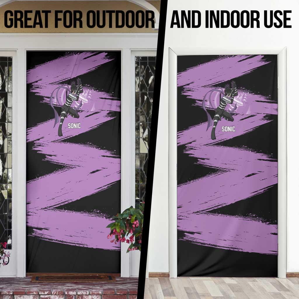 Sonic One Punch Man Anime Purple and Black Theme Door Cover with Stealth Pose and High-Speed Ninja Design - The Mazicc