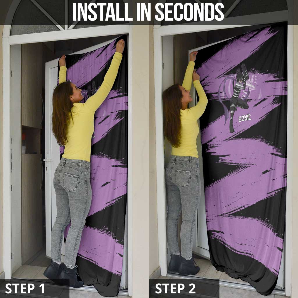 Sonic One Punch Man Anime Purple and Black Theme Door Cover with Stealth Pose and High-Speed Ninja Design - The Mazicc