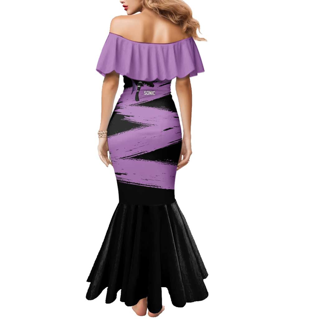 Sonic One Punch Man Anime Purple and Black Theme Family Matching Mermaid Dress and Hawaiian Shirt with Stealth Pose and High-Speed Ninja Design