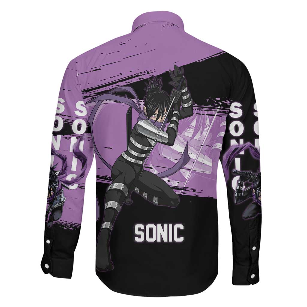 Sonic One Punch Man Anime Purple and Black Theme Family Matching Puletasi and Hawaiian Shirt with Stealth Pose and High-Speed Ninja Design