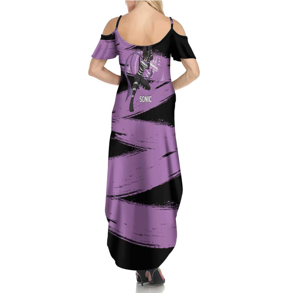 Sonic One Punch Man Anime Purple and Black Theme Family Matching Summer Maxi Dress and Hawaiian Shirt with Stealth Pose and High-Speed Ninja Design