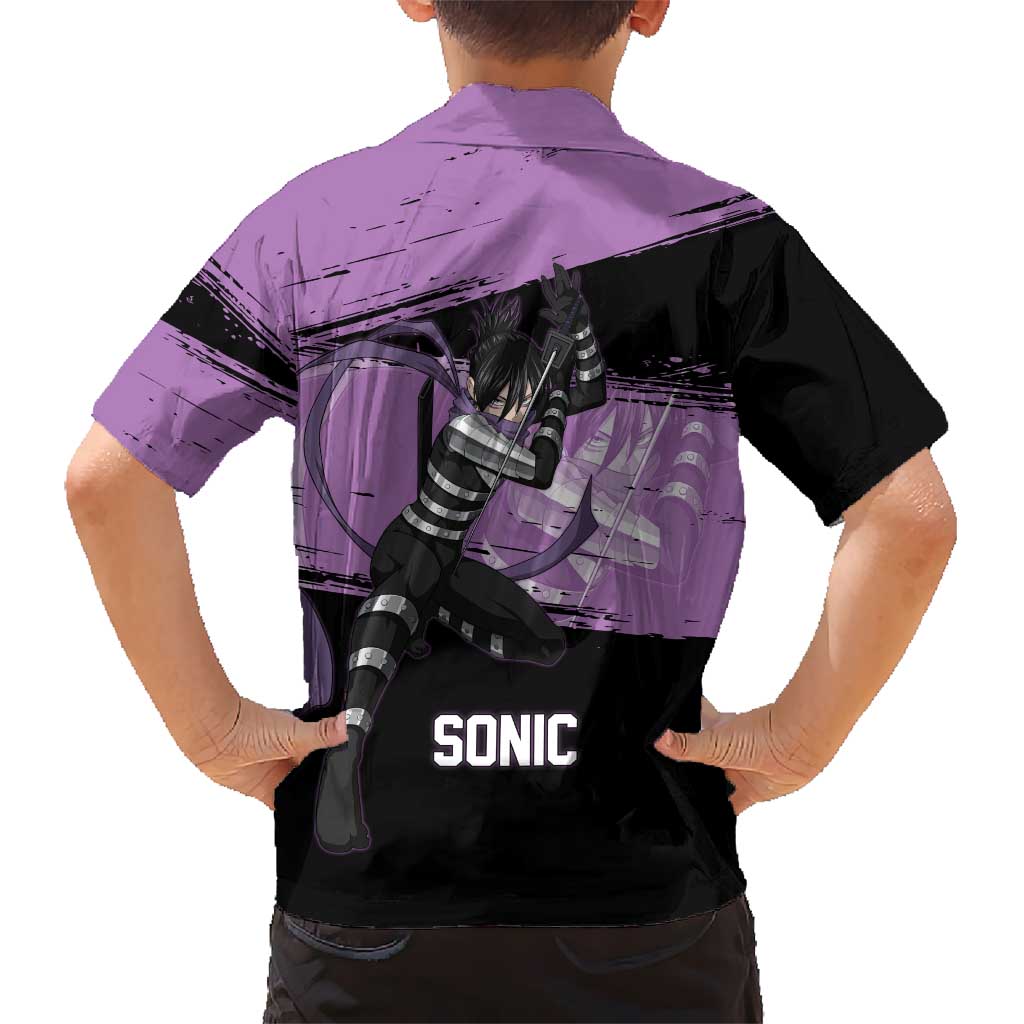 Sonic One Punch Man Anime Purple and Black Theme Family Matching Tank Maxi Dress and Hawaiian Shirt with Stealth Pose and High-Speed Ninja Design