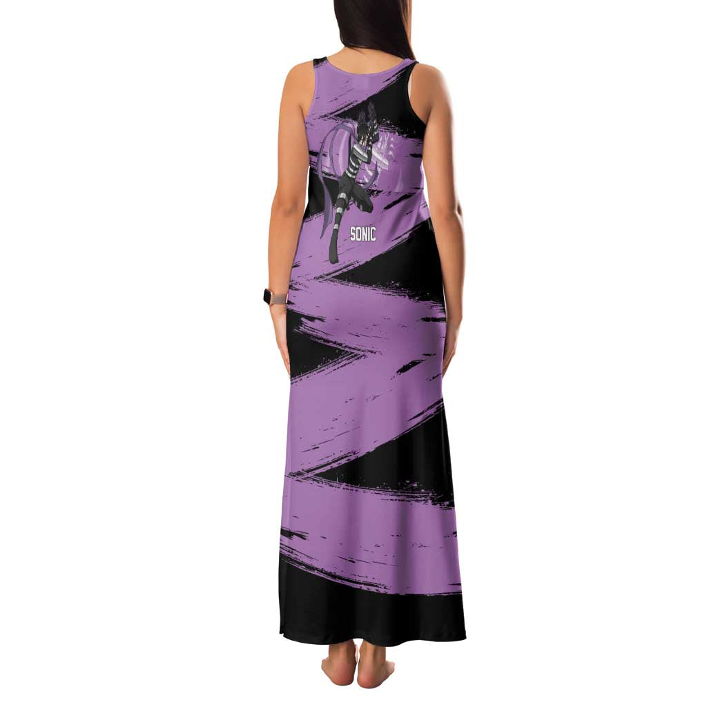 Sonic One Punch Man Anime Purple and Black Theme Family Matching Tank Maxi Dress and Hawaiian Shirt with Stealth Pose and High-Speed Ninja Design