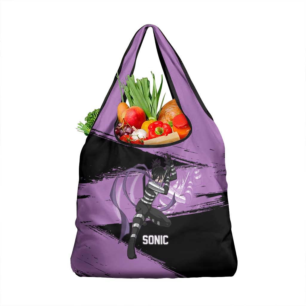 Sonic One Punch Man Anime Purple and Black Theme Grocery Bag with Stealth Pose and High-Speed Ninja Design - The Mazicc