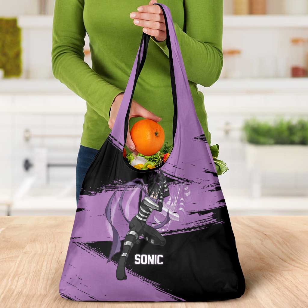 Sonic One Punch Man Anime Purple and Black Theme Grocery Bag with Stealth Pose and High-Speed Ninja Design - The Mazicc