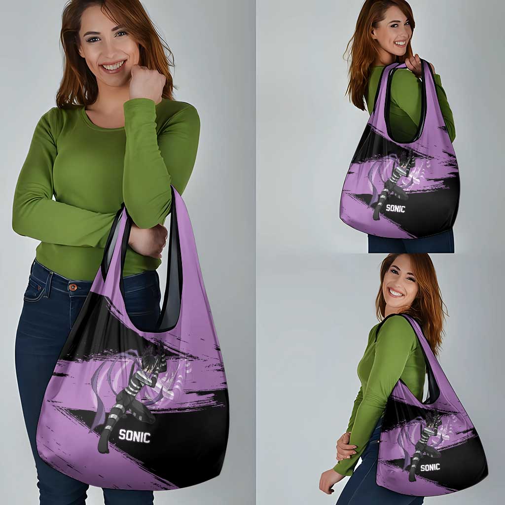 Sonic One Punch Man Anime Purple and Black Theme Grocery Bag with Stealth Pose and High-Speed Ninja Design - The Mazicc