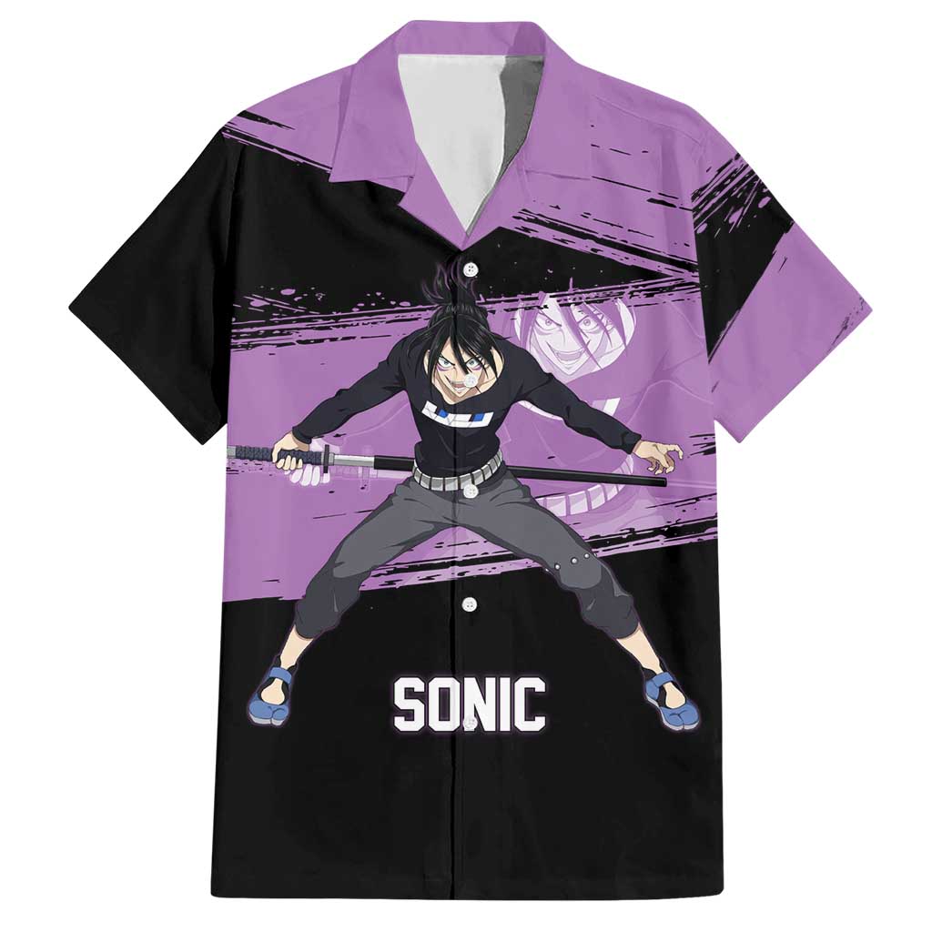 Sonic One Punch Man Anime Purple and Black Theme Hawaiian Shirt with Stealth Pose and High-Speed Ninja Design - The Mazicc