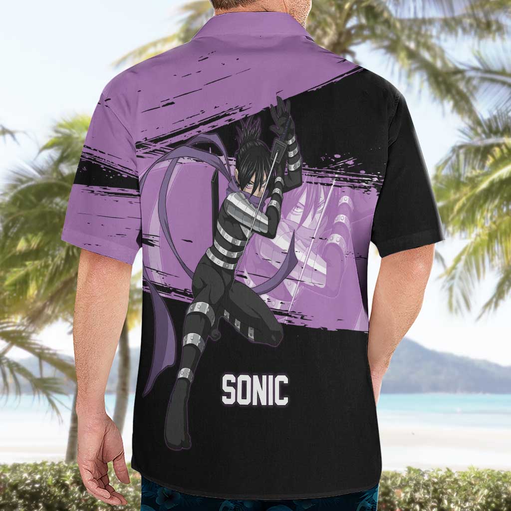 Sonic One Punch Man Anime Purple and Black Theme Hawaiian Shirt with Stealth Pose and High-Speed Ninja Design - The Mazicc