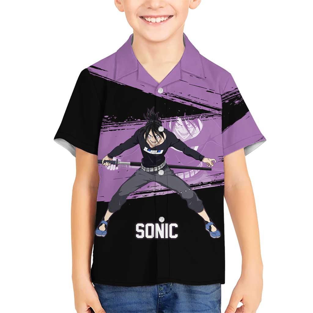 Sonic One Punch Man Anime Purple and Black Theme Hawaiian Shirt with Stealth Pose and High-Speed Ninja Design - The Mazicc