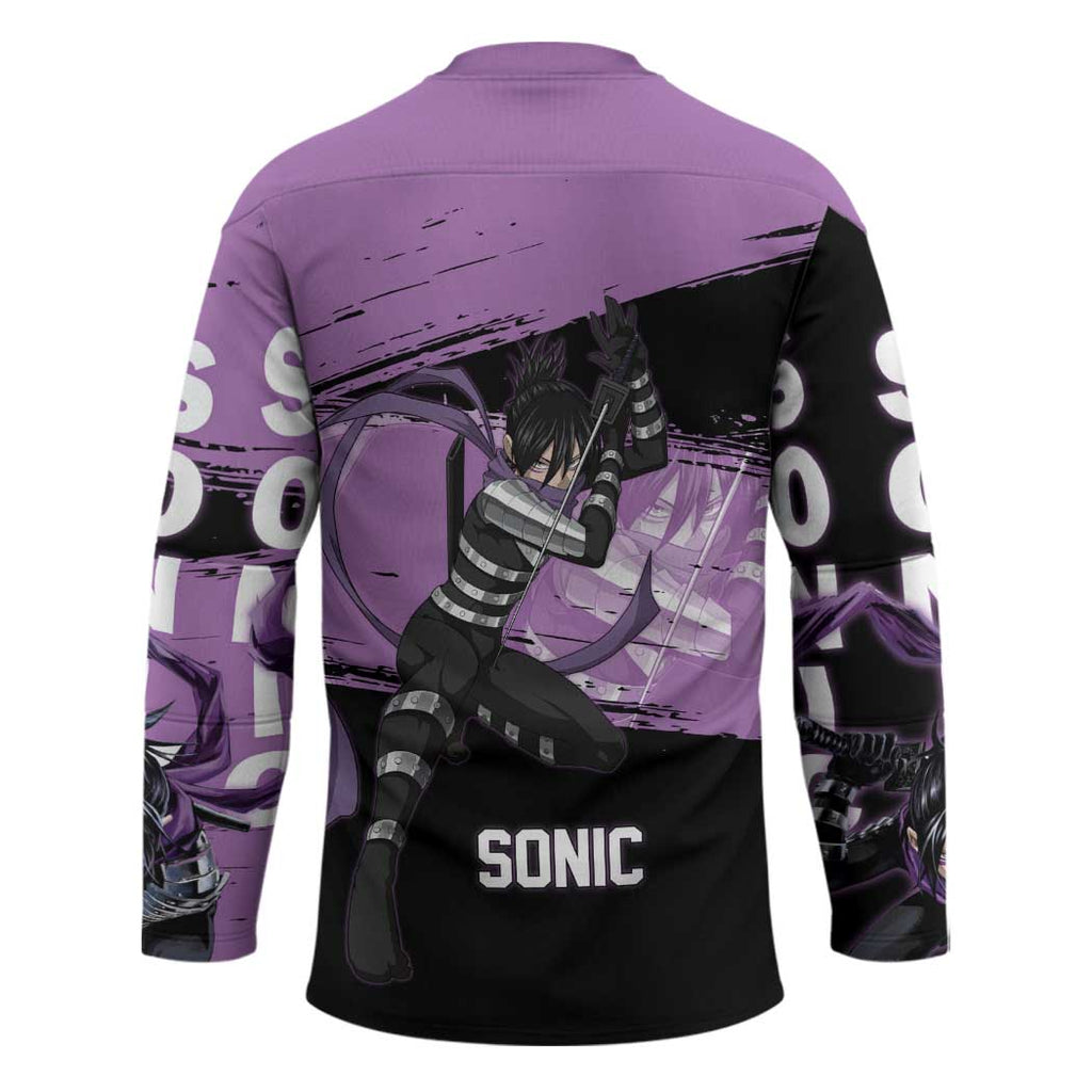 Sonic One Punch Man Anime Purple and Black Theme Hockey Jersey with Stealth Pose and High-Speed Ninja Design - The Mazicc