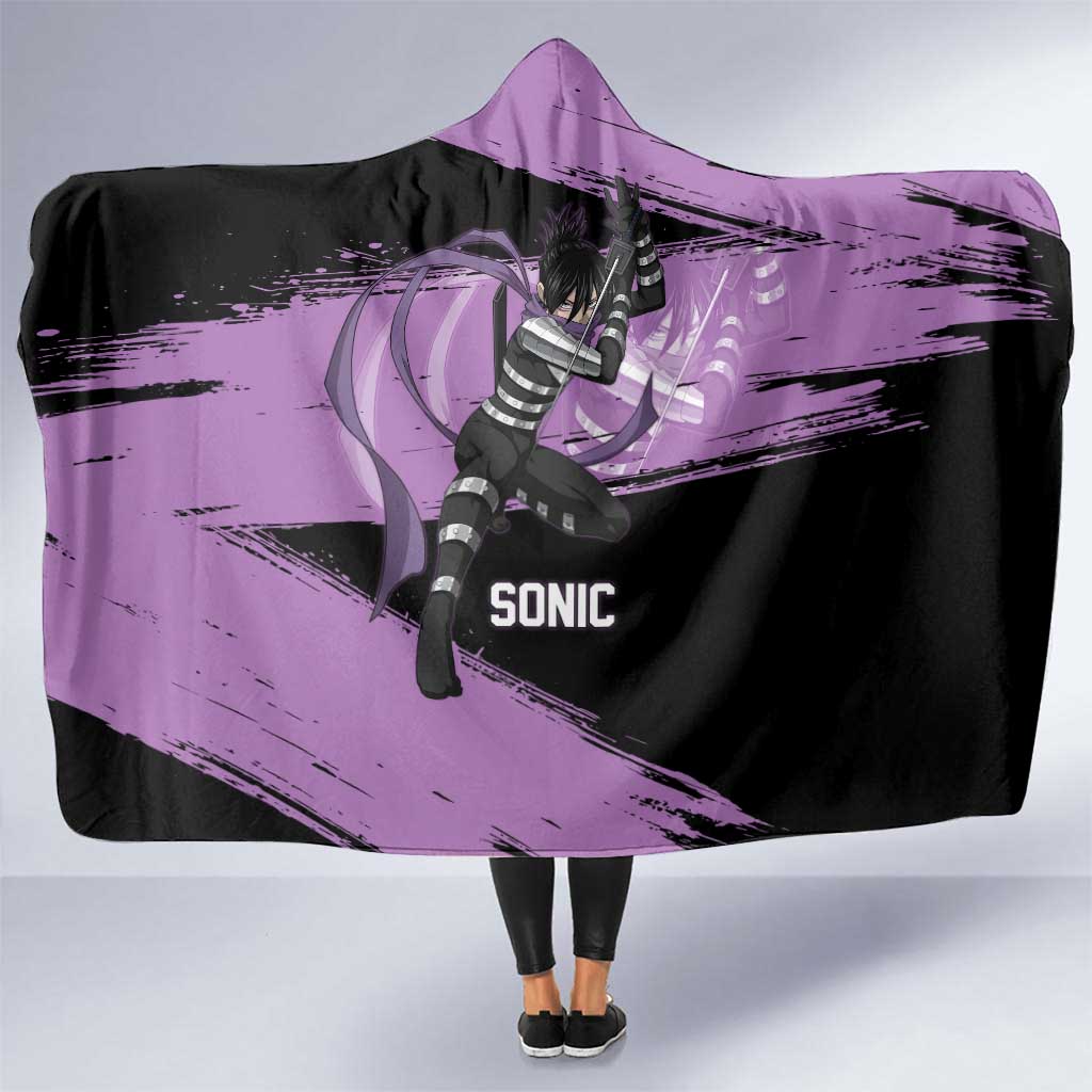 Sonic One Punch Man Anime Purple and Black Theme Hooded Blanket with Stealth Pose and High-Speed Ninja Design - The Mazicc