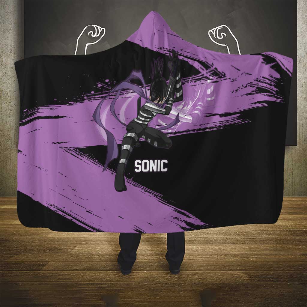 Sonic One Punch Man Anime Purple and Black Theme Hooded Blanket with Stealth Pose and High-Speed Ninja Design - The Mazicc