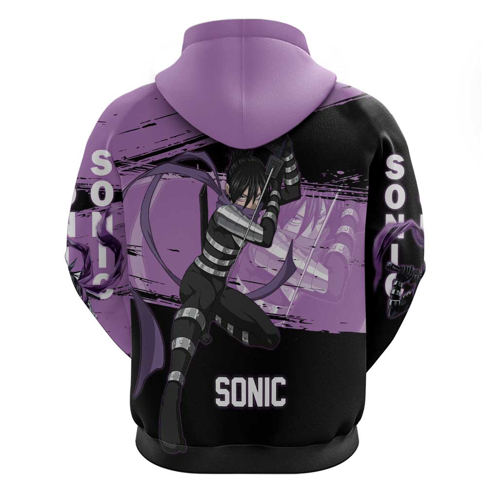 Sonic One Punch Man Anime Purple and Black Theme Hoodie with Stealth Pose and High-Speed Ninja Design - The Mazicc