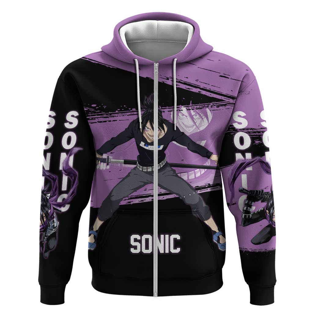 Sonic One Punch Man Anime Purple and Black Theme Hoodie with Stealth Pose and High-Speed Ninja Design - The Mazicc