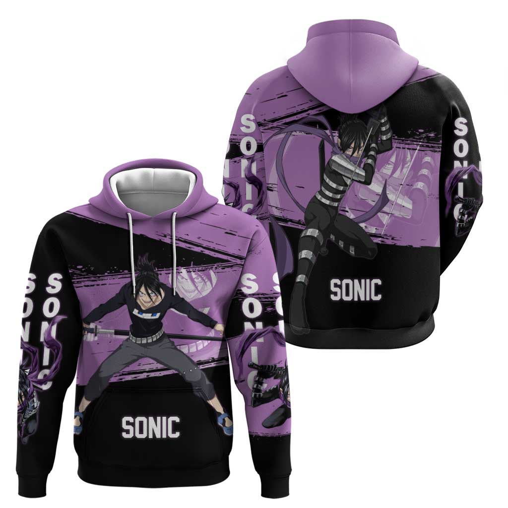 Sonic One Punch Man Anime Purple and Black Theme Hoodie with Stealth Pose and High-Speed Ninja Design - The Mazicc