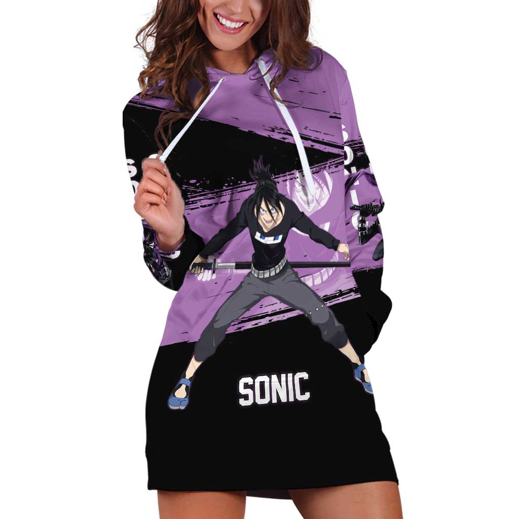 Sonic One Punch Man Anime Purple and Black Theme Hoodie Dress with Stealth Pose and High-Speed Ninja Design - The Mazicc