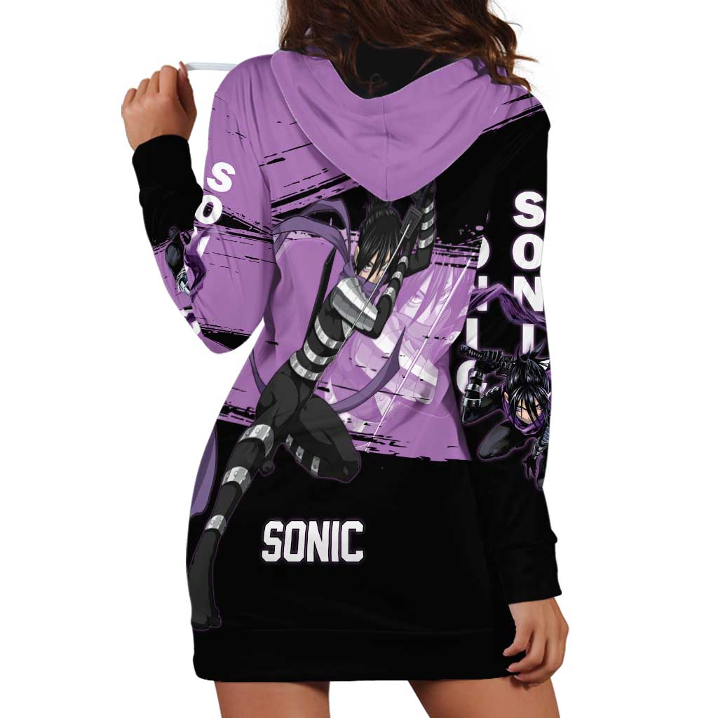 Sonic One Punch Man Anime Purple and Black Theme Hoodie Dress with Stealth Pose and High-Speed Ninja Design - The Mazicc
