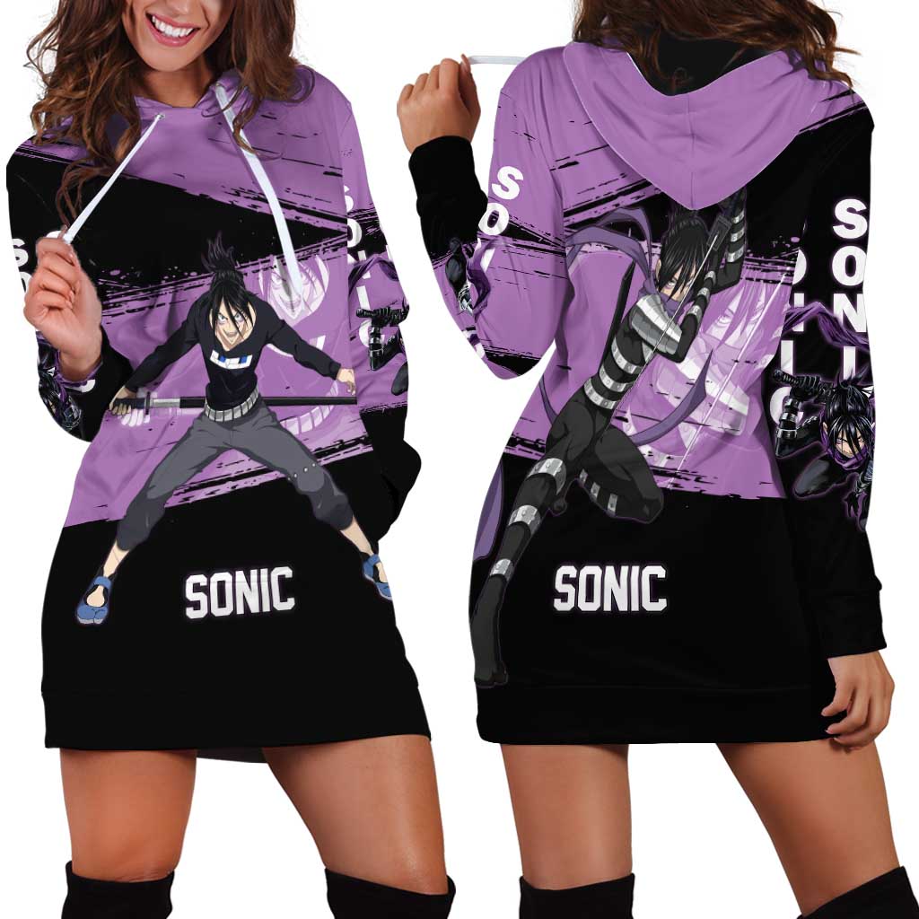Sonic One Punch Man Anime Purple and Black Theme Hoodie Dress with Stealth Pose and High-Speed Ninja Design - The Mazicc