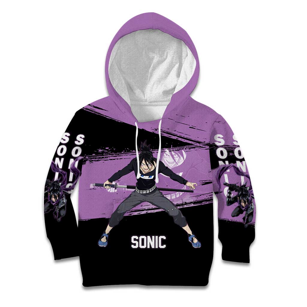 Sonic One Punch Man Anime Purple and Black Theme Kid Hoodie with Stealth Pose and High-Speed Ninja Design - The Mazicc