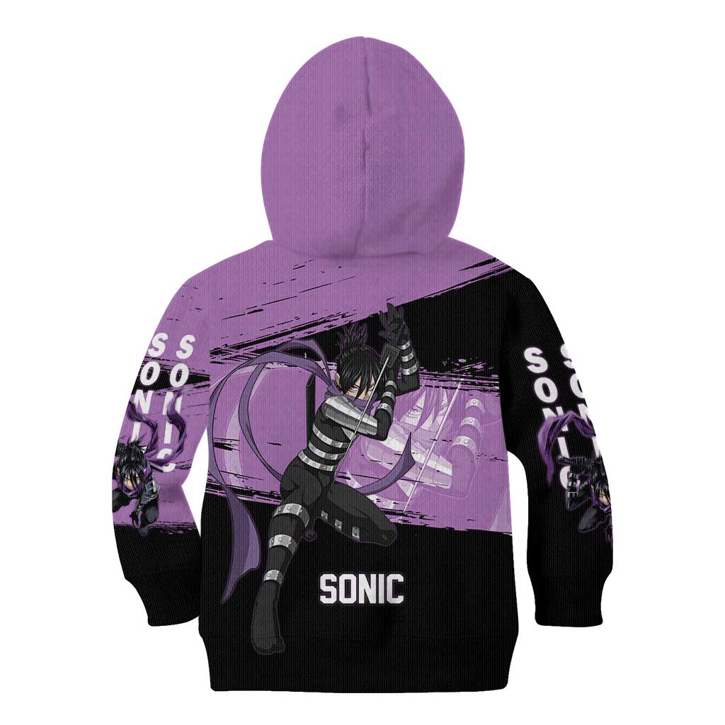 Sonic One Punch Man Anime Purple and Black Theme Kid Hoodie with Stealth Pose and High-Speed Ninja Design - The Mazicc