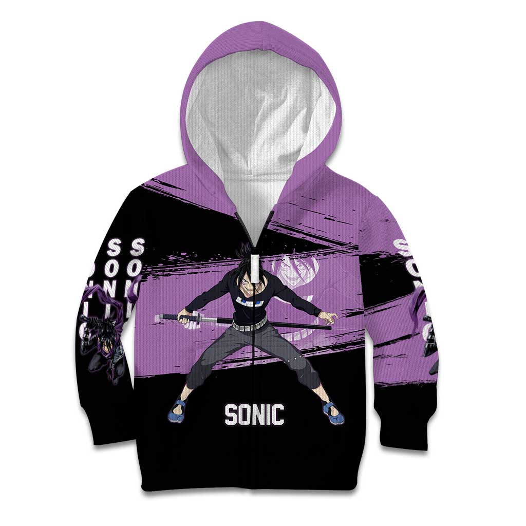 Sonic One Punch Man Anime Purple and Black Theme Kid Hoodie with Stealth Pose and High-Speed Ninja Design - The Mazicc