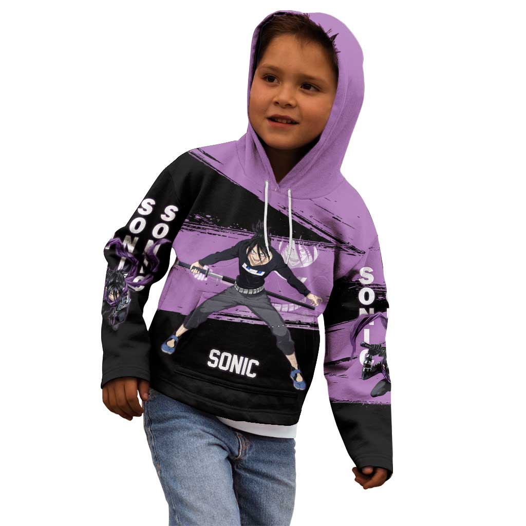 Sonic One Punch Man Anime Purple and Black Theme Kid Hoodie with Stealth Pose and High-Speed Ninja Design - The Mazicc