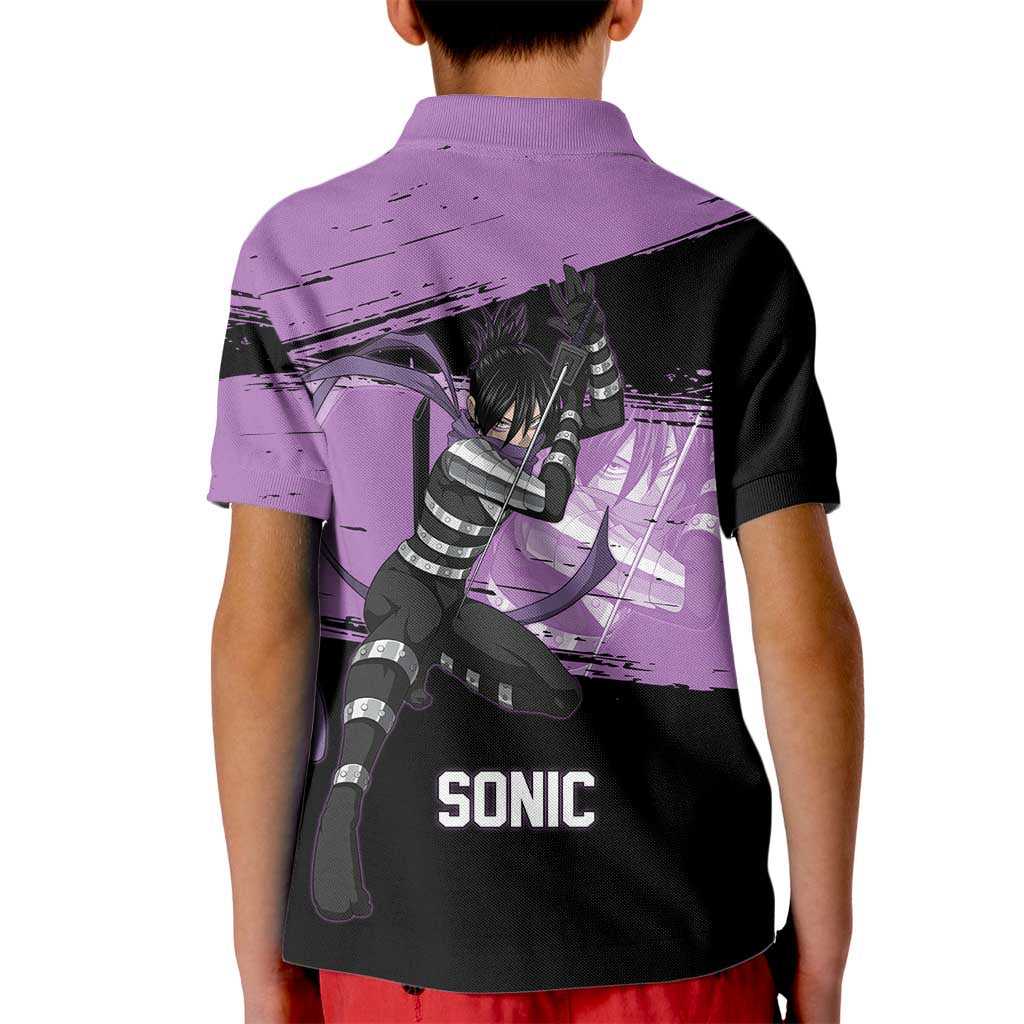 Sonic One Punch Man Anime Purple and Black Theme Kid Polo Shirt with Stealth Pose and High-Speed Ninja Design - The Mazicc