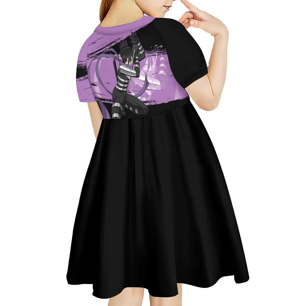 Sonic One Punch Man Anime Purple and Black Theme Kid Short Sleeve Dress with Stealth Pose and High-Speed Ninja Design - The Mazicc